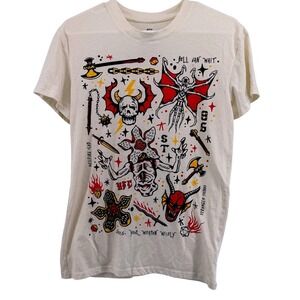 Stranger Things Hellfire Club T-Shirt Cream Tattoo‎ Graphic S1L008BUAFW Small